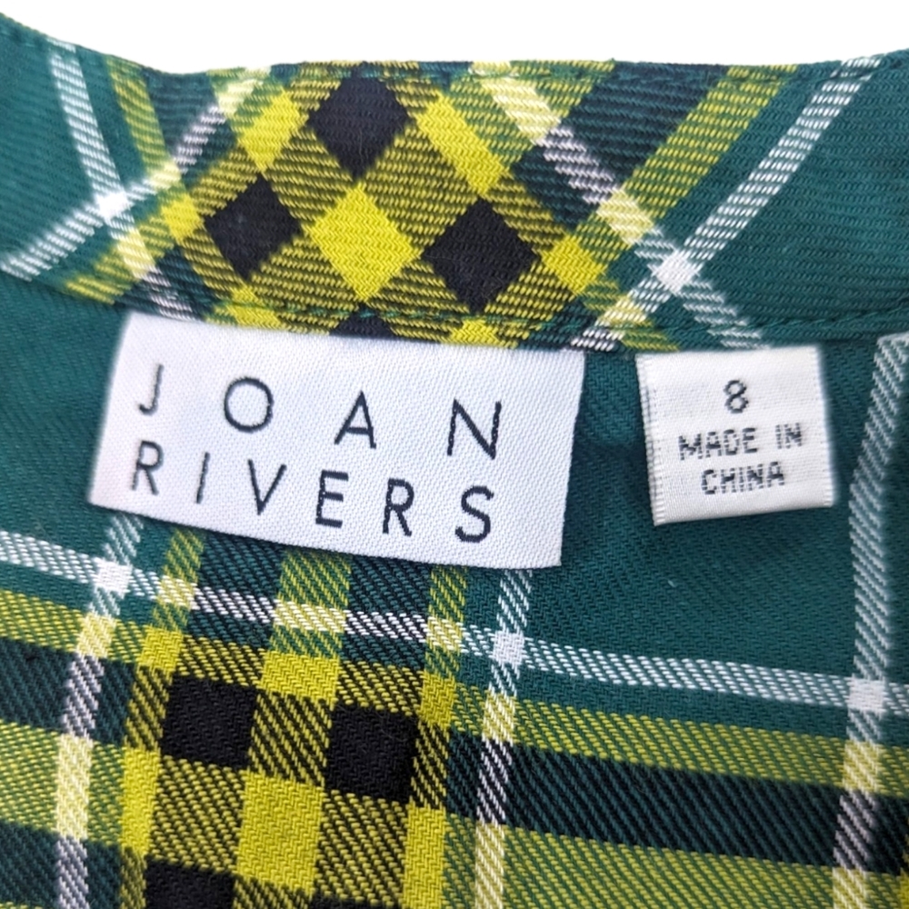 Joan Rivers Long Sleeve Plaid Popover Top Bouse NWOT Womens 8 Medium Green Bay - Picture 10 of 10